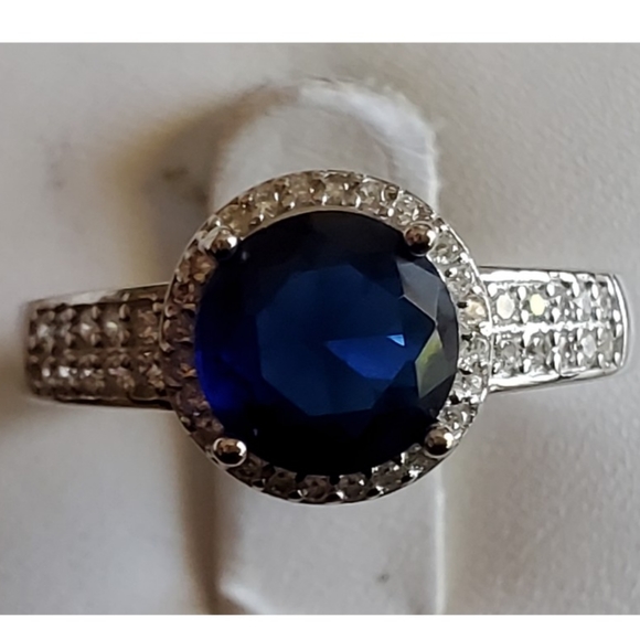 Jewelry - Genuine 3ct Round Blue Sapphire Blue Sapphire Ring Size 8